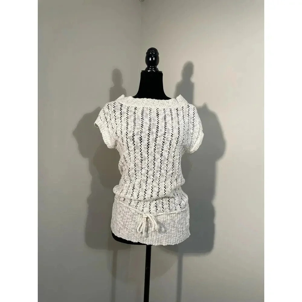 NWT Y2K Maurice’s White/Off-White Open Knit‎ Short Sleeve Top